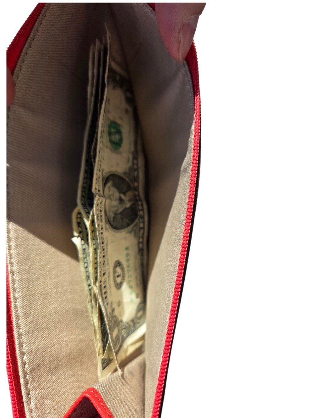 Coach - Orange Red Leather Slim Large Accessory Case Zip Pouch Wallet Billfold - Picture 3 of 8